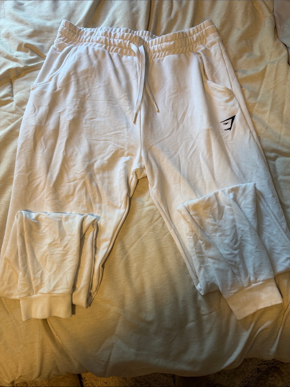 Gymshark White Men's Jogger Sweatpants with Logo